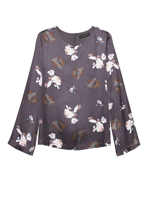 Banana Republic Womens Floral Bell-sleeve Top Light Gray Size Xs