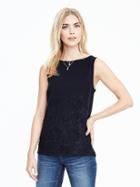Banana Republic Womens Embroidered Floral Sleeveless Top Size L - Preppy Navy