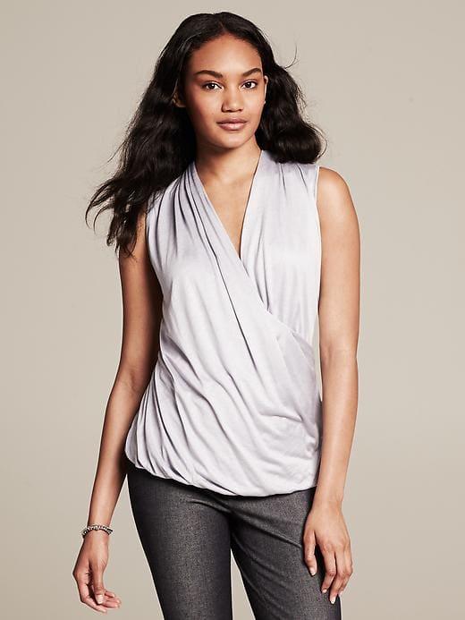 Banana Republic Womens Draped Wrap Top Hazy Blue Size L