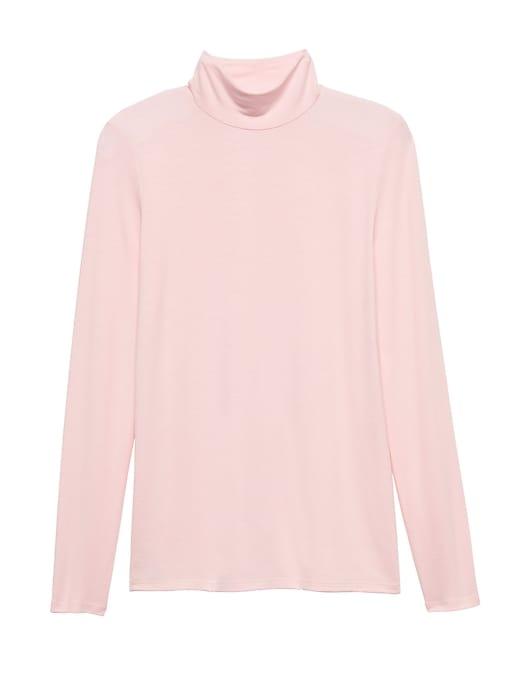 Banana Republic Womens Petite Threadsoft Turtleneck T-shirt Blush Pink Size Xs