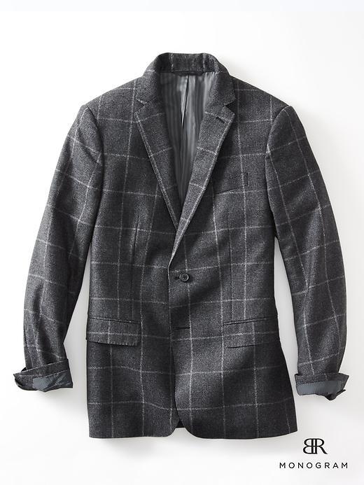 Banana Republic Mens Monogram Bold Plaid Wool Suit Jacket Size 36 Regular - Heather Grey