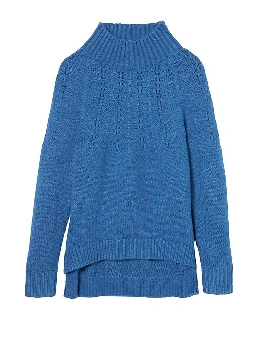 Banana Republic Womens Merino-blend Pointelle Hi-low Turtleneck Blue Tropic Size Xl
