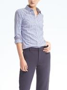 Banana Republic Womens Riley Fit Contrast Cuff Shirt - Blue Stripe