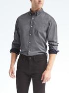 Banana Republic Mens Camden Fit Custom Wash Micro Print Shirt - Navy