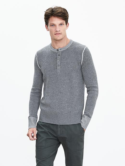 Banana Republic Mens Todd &amp; Duncan Cashmere Henley Pullover Size L Tall - Medium Gray Heather