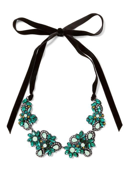 Banana Republic Crystal Embroidered Necklace - Emerald