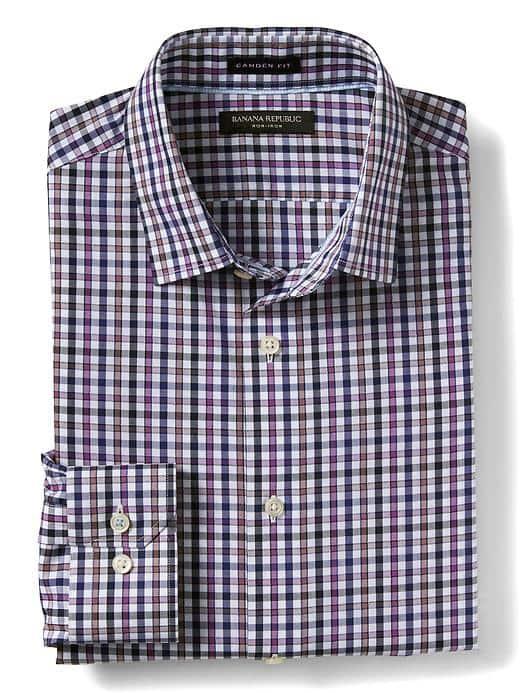 Banana Republic Camden Fit Non Iron Gingham Shirt - Dark Berry