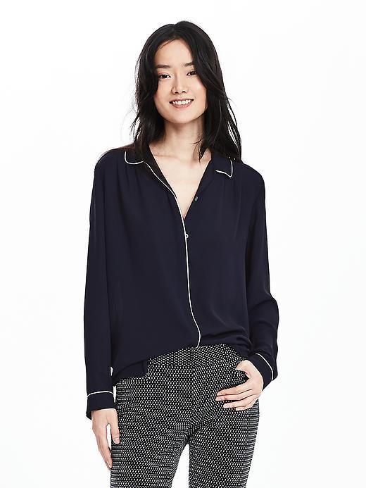 Banana Republic Round Collar Blouse Size Xxs Petite - Preppy Navy