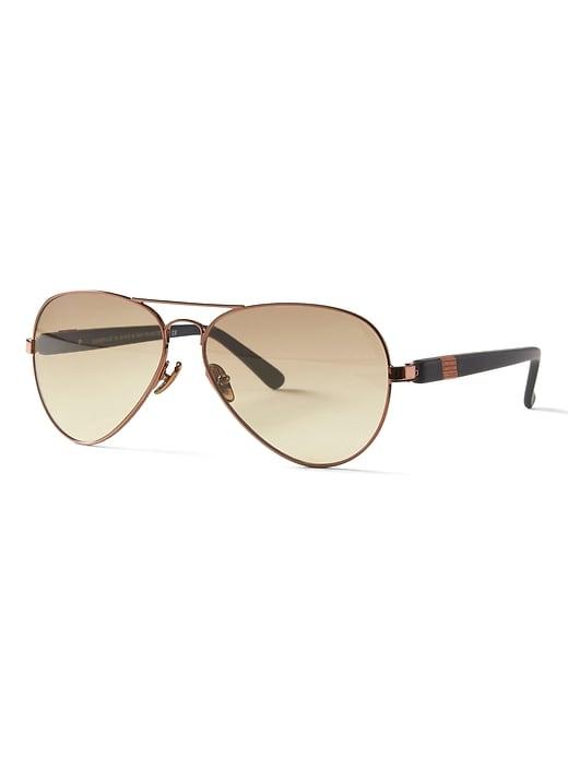Banana Republic Womens Westward Leaning   Concorde Sunglasses Rose Gold With Reclaimed Redwood Inlay Size One Size