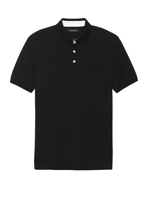 Banana Republic Mens Luxury-touch Polo Shirt With Stripe Placket Black Size L
