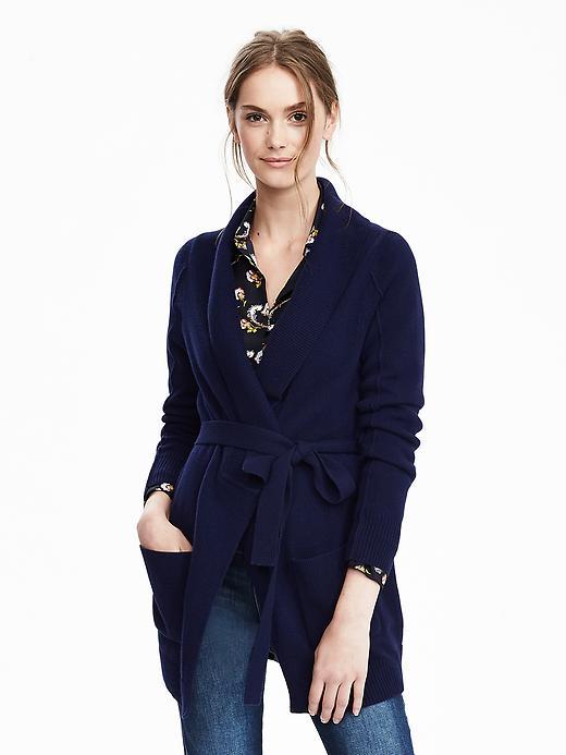 Banana Republic Womens Belted Cashmere Cardigan Size L - Navy