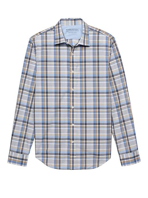 Banana Republic Mens Grant Slim-fit Luxe Poplin Plaid Shirt Light Khaki Size L