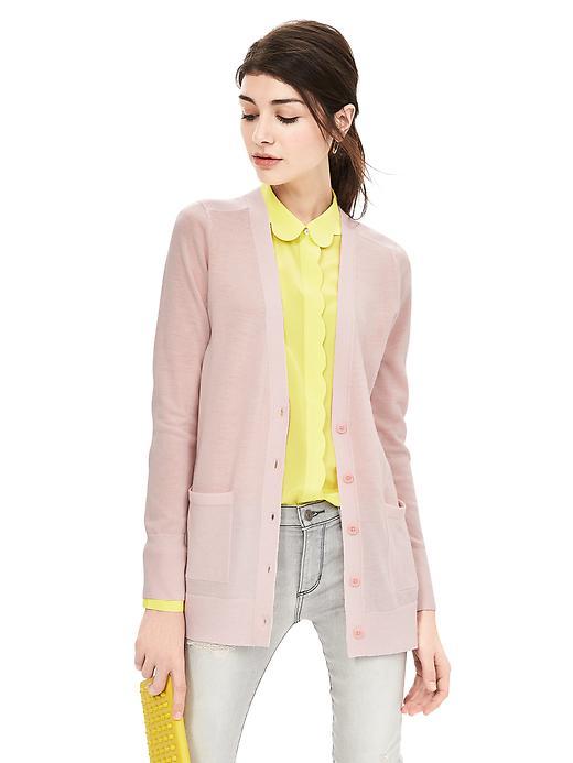 Banana Republic Womens Extra Fine Merino Wool Boyfriend Sweater Cardigan Size L - Dusty Pink