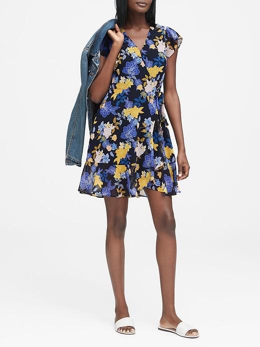 Banana Republic Petite Floral Ruffle Wrap Dress