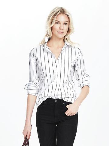 Banana Republic Womens Riley Fit Bold Stripe Shirt Size 0 - White