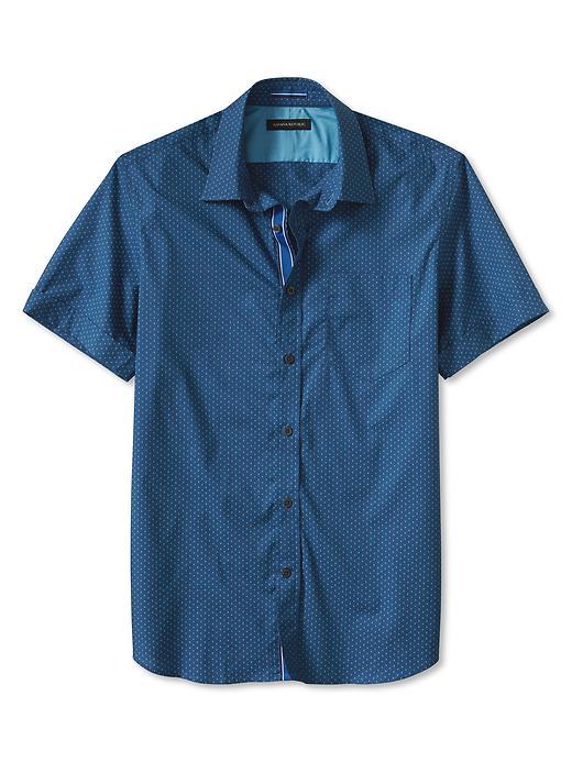 Banana Republic Mens Slim-fit Double-dot Short-sleeve Shirt Comet Blue Size M