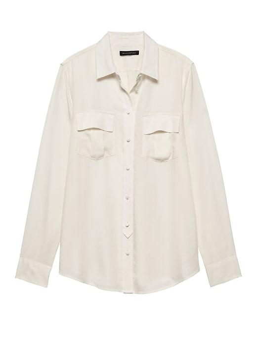 Banana Republic Womens Dillon Classic-fit Tencel Utility Shirt White Size S