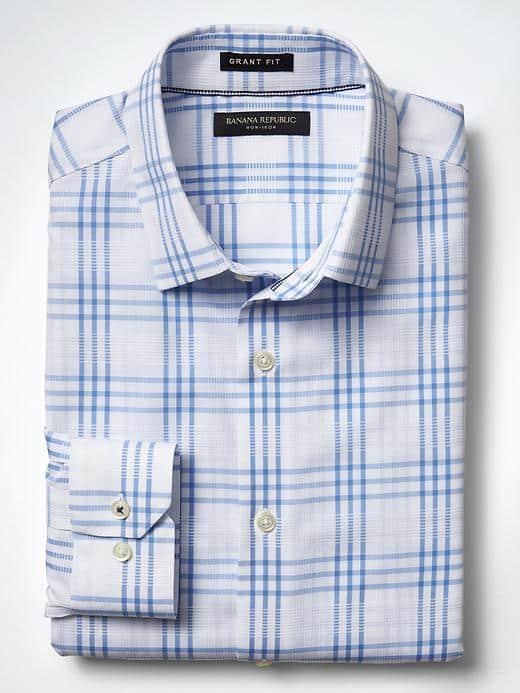 Banana Republic Mens Grant Fit Non Iron Textured Shirt - Ocean Surf