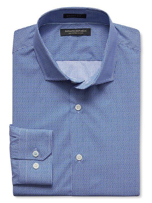 Banana Republic Mens Grant Fit Print Textured 120s Supima Cotton Shirt Size L Tall - Marina Blue