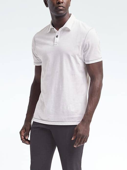Banana Republic Mens Soft Wash Contrast Stitch Polo - White