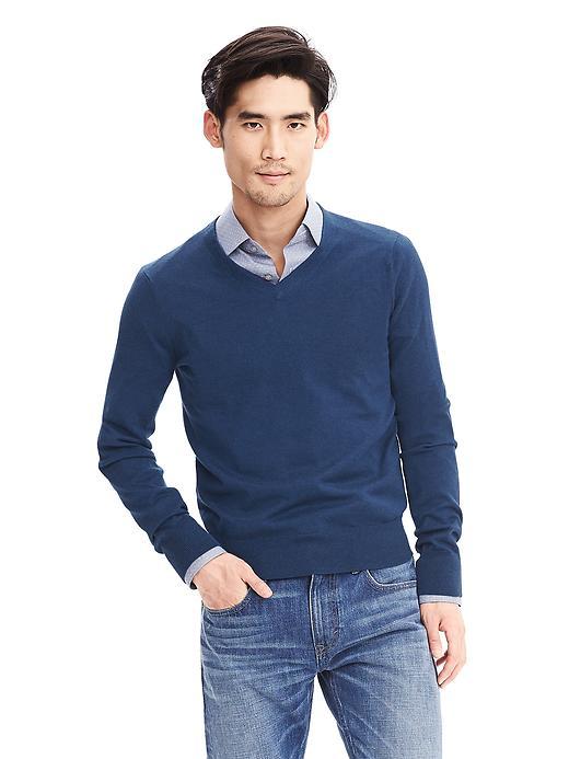 Banana Republic Mens Silk Cotton Cashmere Vee Sweater Pullover Size L Tall - Dutch Blue