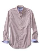 Banana Republic Mens Slim Fit Custom 078 Wash Red Stripe Oxford Size L Tall - Claret Red