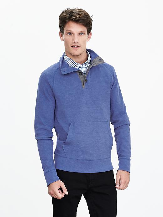 Banana Republic Mens Textured Button Mock Pullover Size L Tall - Blue Dusk