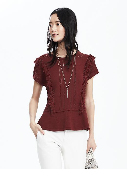Banana Republic Womens Fringe Trim Top Size L - Red