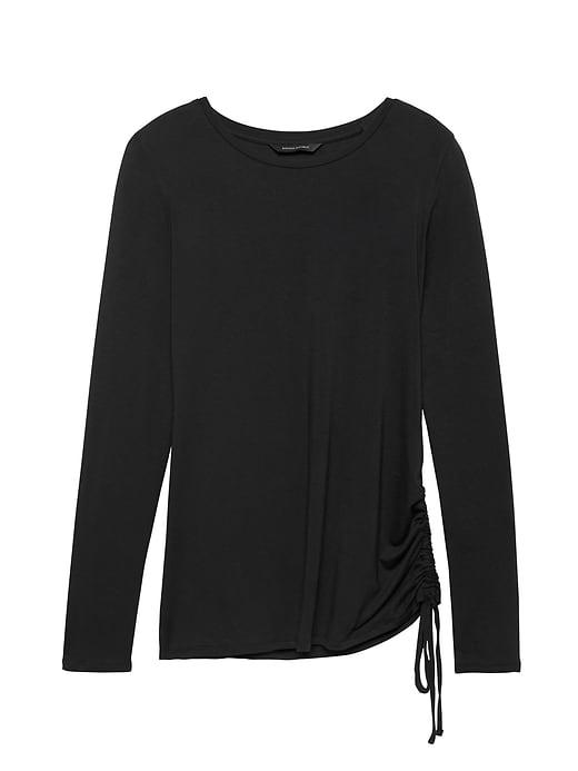 Banana Republic Womens Soft Stretch Ruche-side T-shirt Black Size Xs