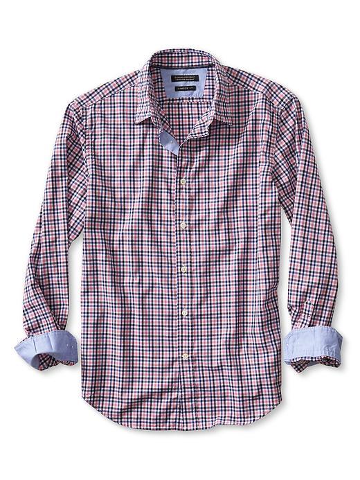 Banana Republic Mens Camden Fit Custom 078 Wash Multi Gingham Shirt Size L Tall - Preppy Navy