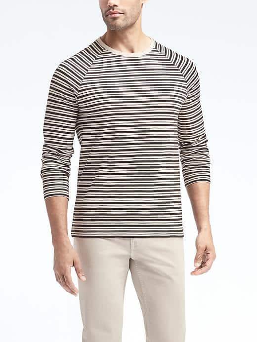 Banana Republic Mens Stripe Long Sleeve Raglan Crew - Black