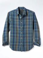 Banana Republic Mens Grant Fit Madras Linen Cotton Shirt - Pacific Blue