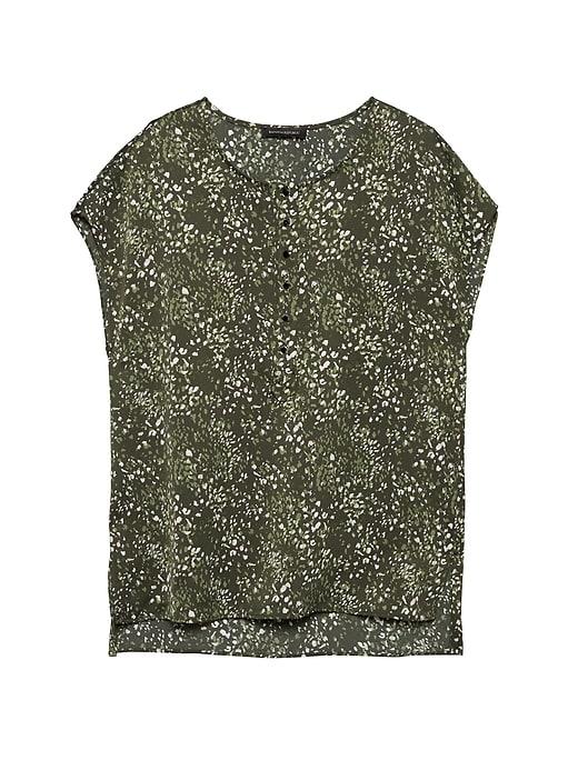 Banana Republic Womens Print Henley Top Mistletoe Size Xs