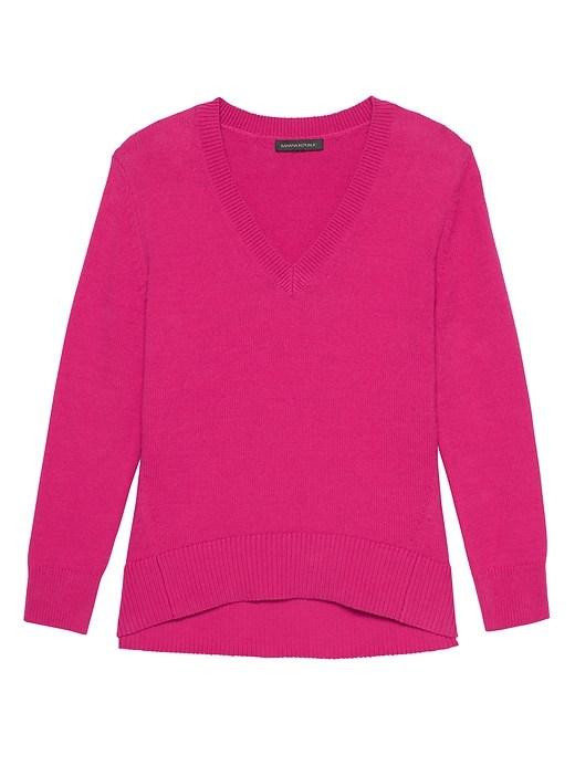 Banana Republic Womens Petite Supersoft Cotton Blend Boyfriend V-neck Sweater Fuschia Pink Size L