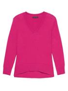Banana Republic Womens Petite Supersoft Cotton Blend Boyfriend V-neck Sweater Fuschia Pink Size L