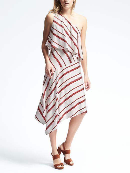 Banana Republic Womens Stripe Layered One Shoulder Dress - Red Stripe