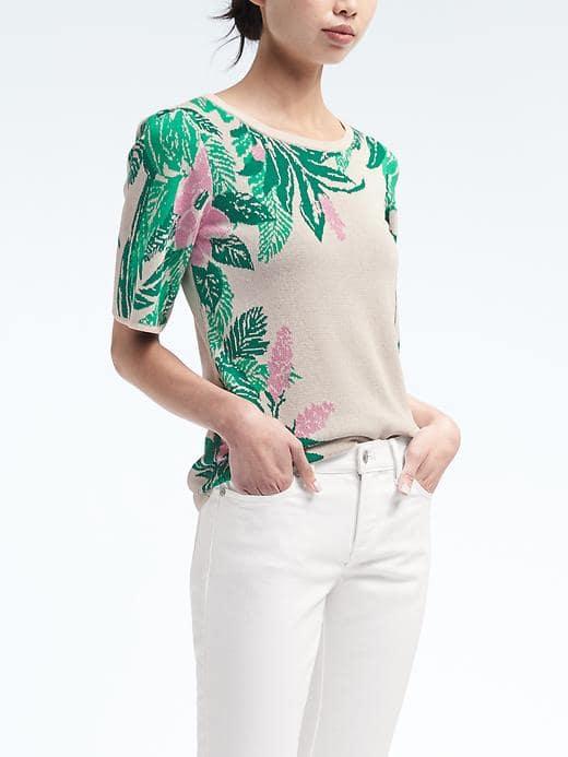 Banana Republic Womens Jacquard Floral Tee - Stone