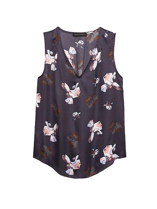 Banana Republic Womens Abigail Floral Pleated Drapey Tank Black Floral Size S