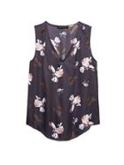 Banana Republic Womens Abigail Floral Pleated Drapey Tank Black Floral Size S