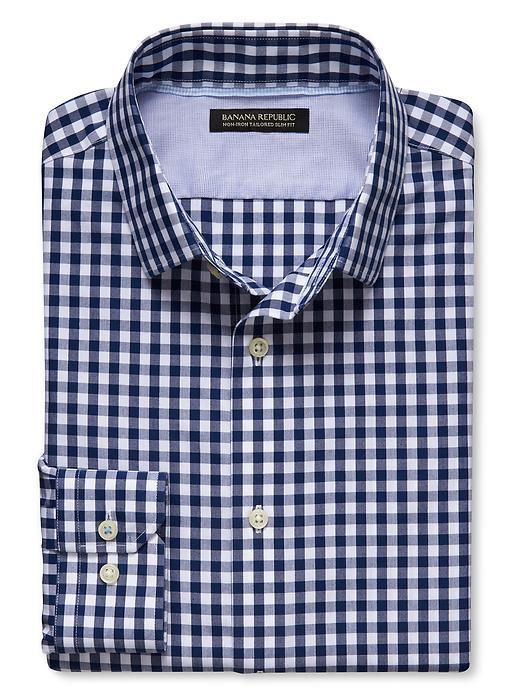 Banana Republic Mens Grant Fit Non Iron Blue Gingham Shirt Size L Tall - Basic Blue
