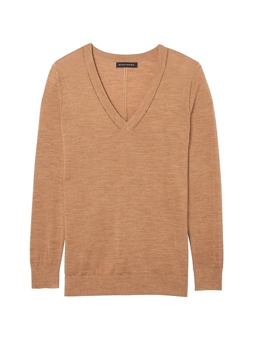 Banana Republic Womens Machine-washable Merino V-neck Sweater Maple Sugar Size Xl