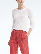 Banana Republic Womens Sheer Cable Knit Pullover Crew - White