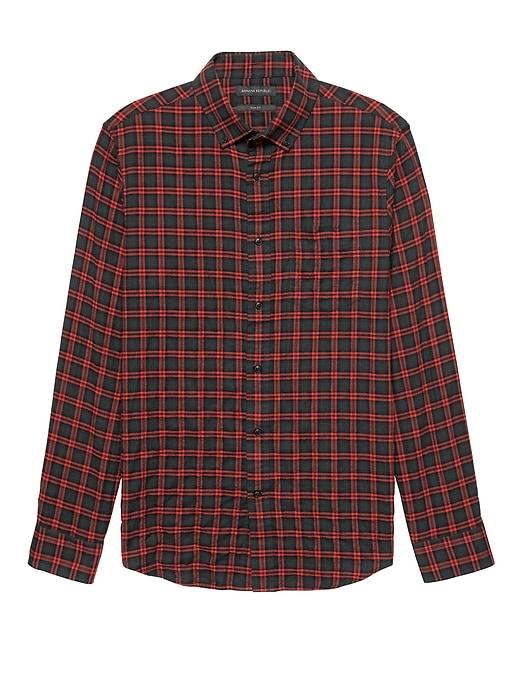 Banana Republic Mens New Slim-fit Crinkle Cotton Flannel Shirt Holly Berry Red Size L
