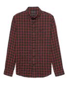 Banana Republic Mens New Slim-fit Crinkle Cotton Flannel Shirt Holly Berry Red Size L