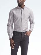 Banana Republic Mens Grant Fit Multi Stripe Cotton Stretch Oxford Shirt - Khaki