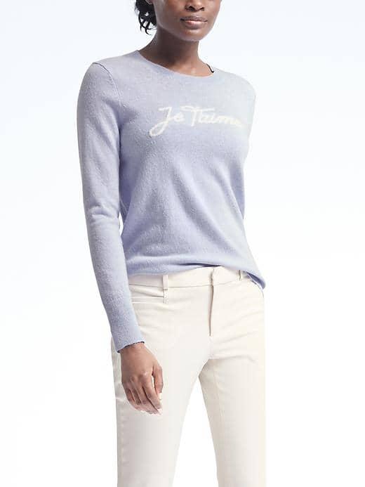 Banana Republic Womens Italian Cashmere Blend Graphic Pullover - Cerulean Blue