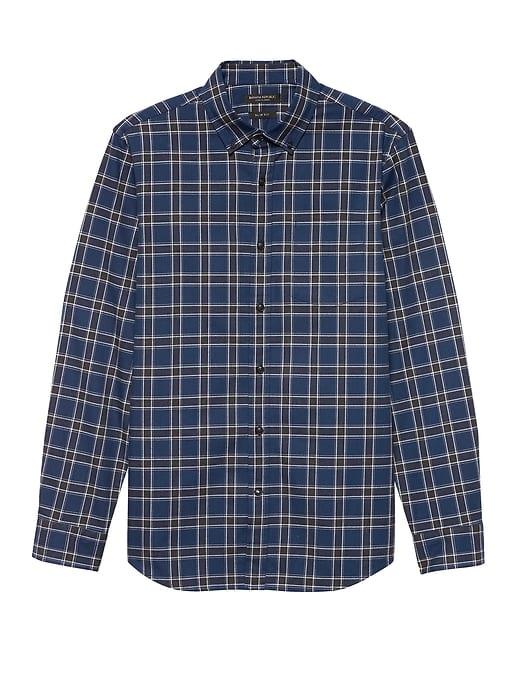 Banana Republic Mens Grant Slim-fit Luxe Flannel Plaid Shirt Blue & Smokey Navy Size S
