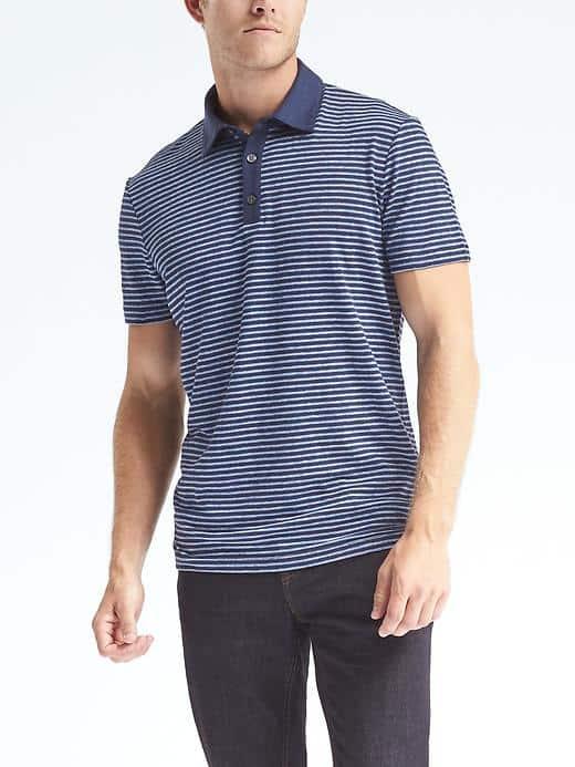 Banana Republic Mens Stripe Linen Stretch Polo - Navy