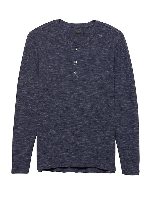 Banana Republic Mens Waffle-knit Cotton-modal Henley T-shirt Pacific Blue Size Xs