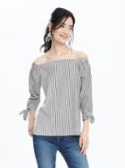 Banana Republic Womens Off Shoulder Stripe Top Size L - White/blue